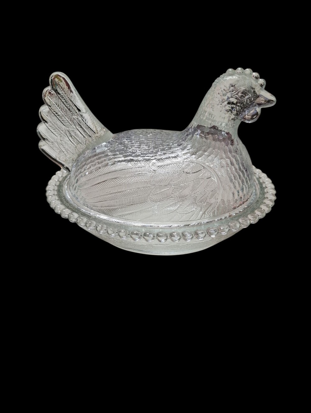 Vintage Indiana Glass Clear Hen on Nest Dish